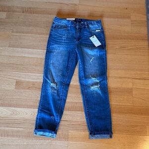 Judy Blue Dark Wash Distressed Relaxed Jeans